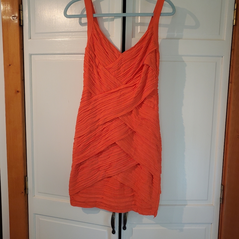 Bright orange mini with layered ruching